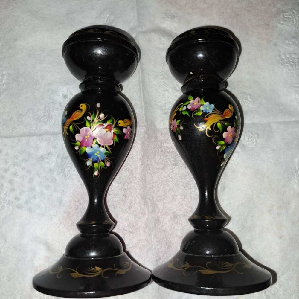 pair of wooden candlestick